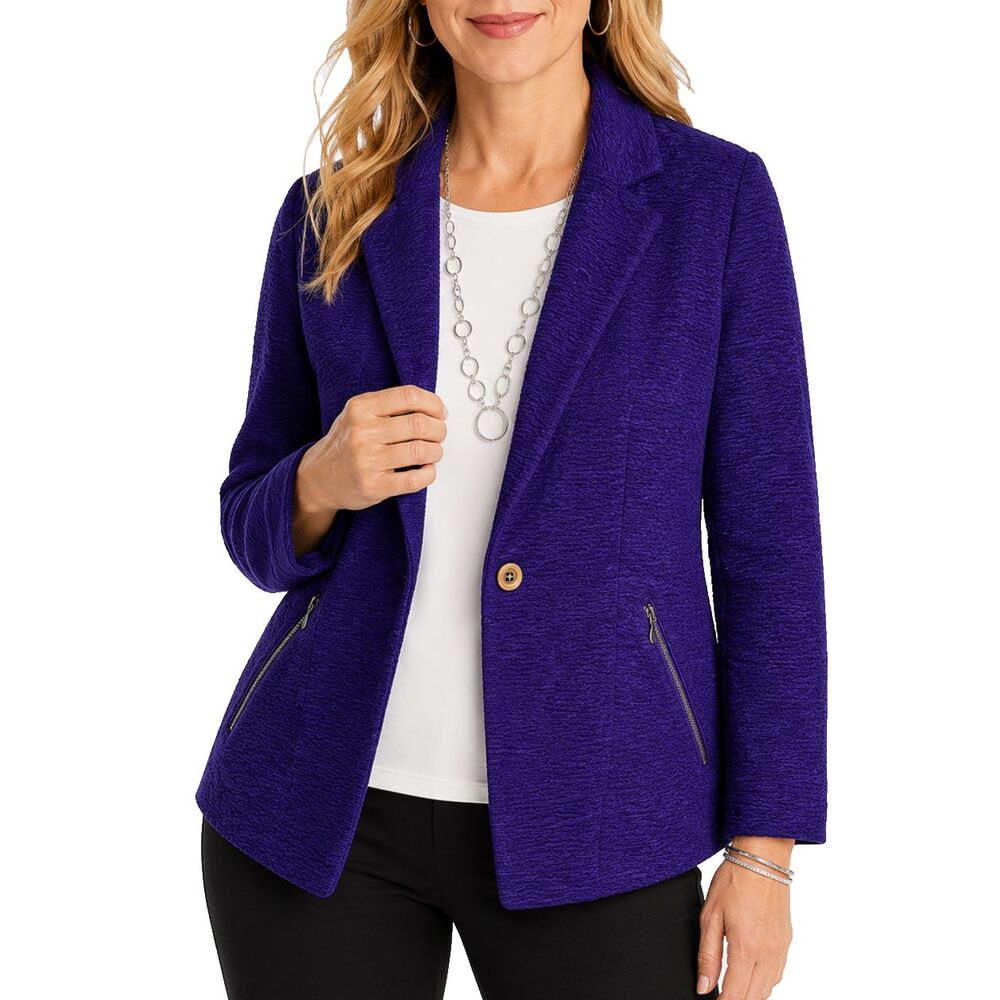 Chicos Womens Blazer 0 S Purple One Button Tailored Career Work Suit Jacket